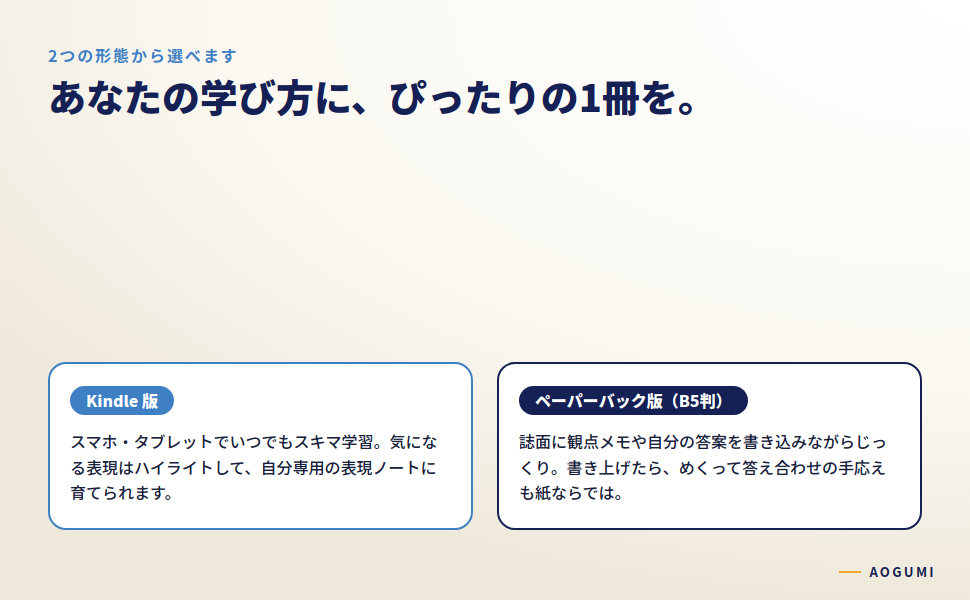 2つの形態を比較。Kindle版とペーパーバック版（B5判・モノクロ）
